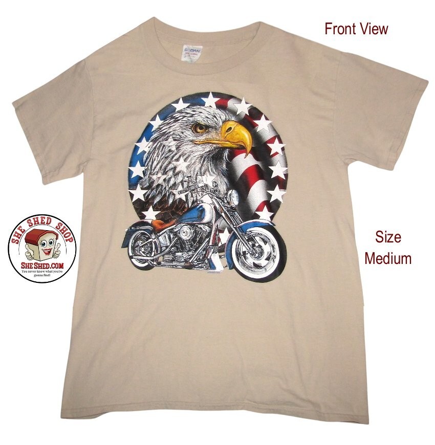 Eagle Motorcycle Biker T-Shirt Medium Patriotic USA Flag Graphic Gildan Cotton gallery