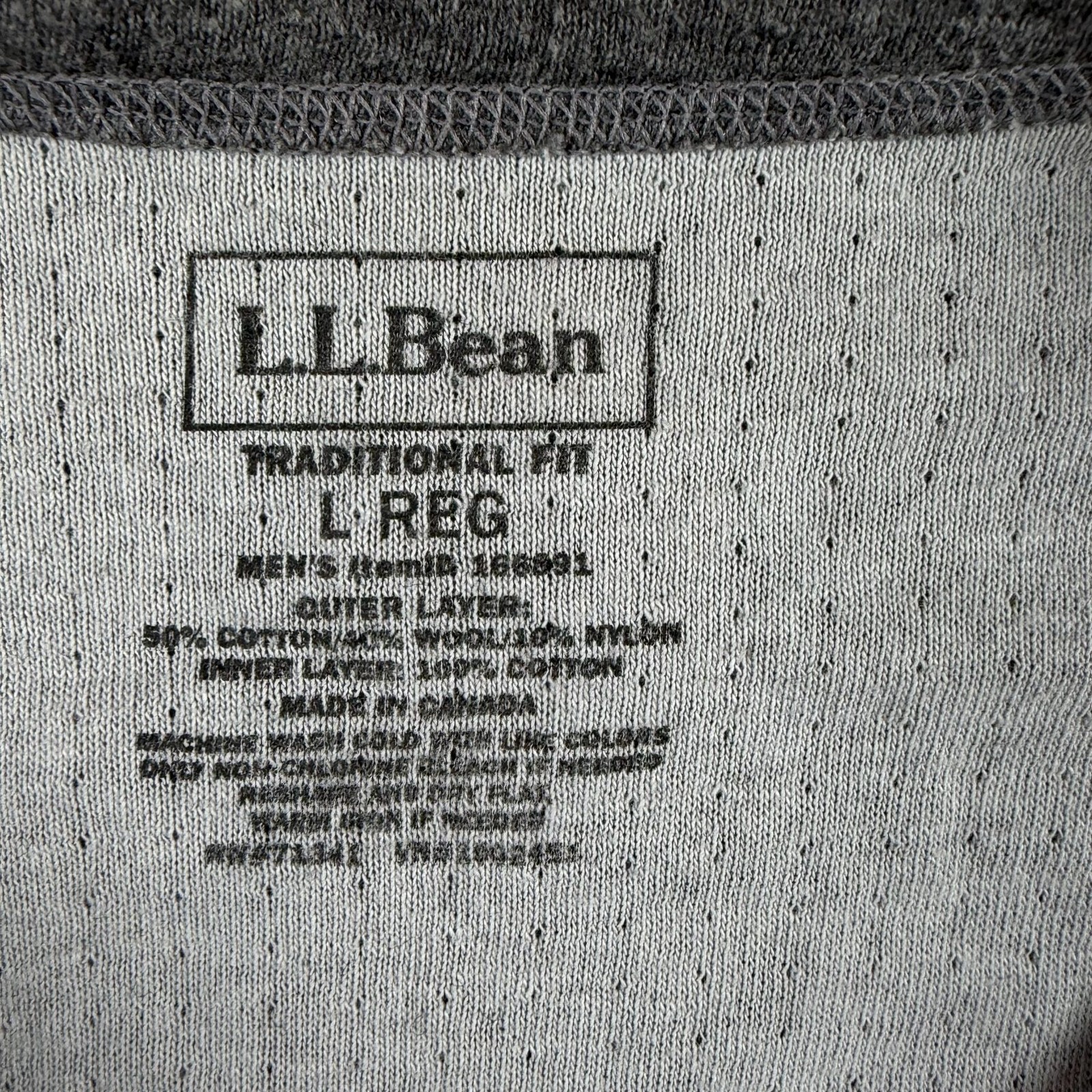 L.L. Bean Henley Shirt Mens Large Gray Wool Blend Double Layer River Driver gallery