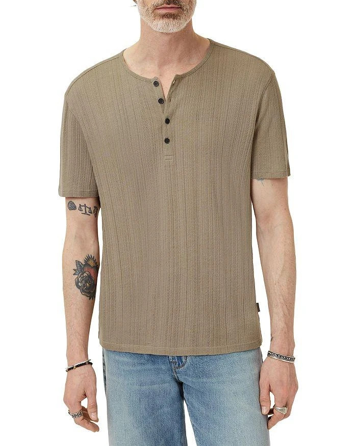 JOHN VARVATOS Shirt Mens Medium Tan Pullover Henley Ribbed Knit CIEL