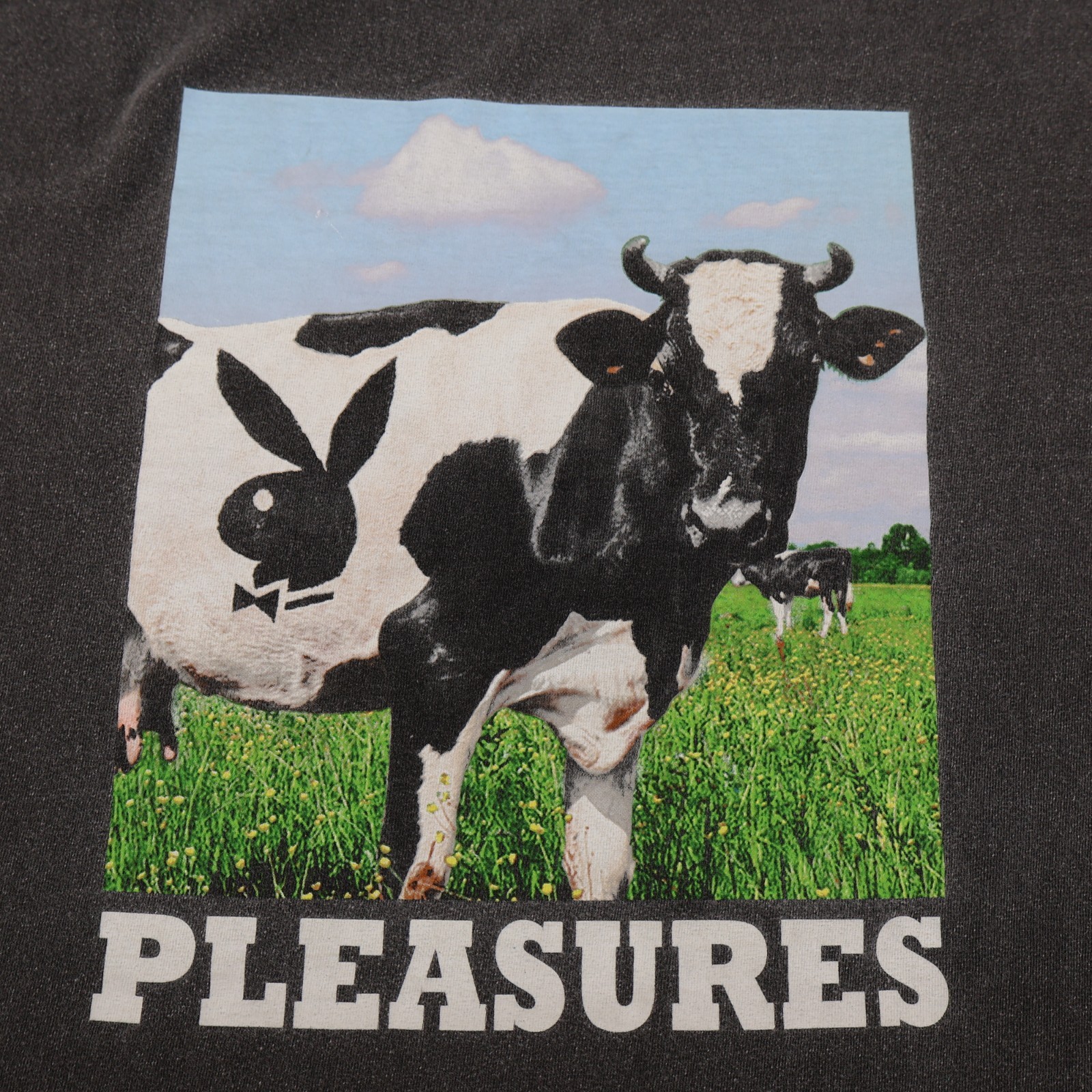 Pleasures Graphic T Shirt Mens XL Black Cow Print Streetwear (see photo for flaw gallery