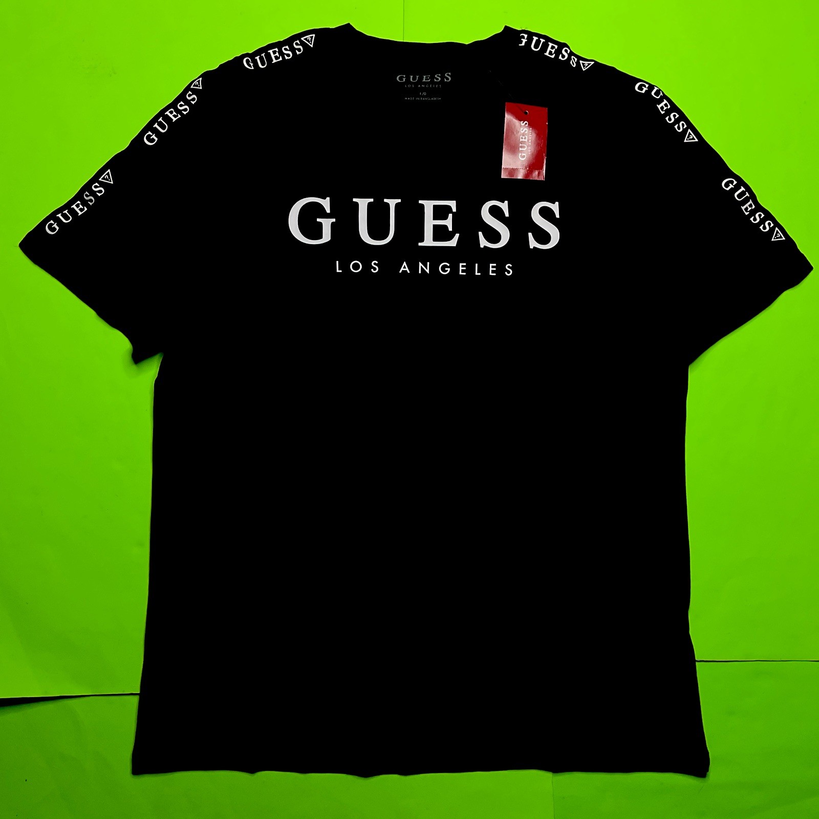 GUESS Los Angeles Men’s Short Sleeve T-Shirt Size LARGE Black w/White Cotton NEW gallery