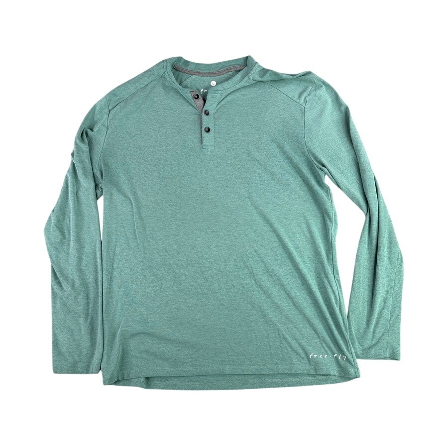 Free Fly Henley Shirt Mens Large Green Bamboo Performance Long Sleeve 9730