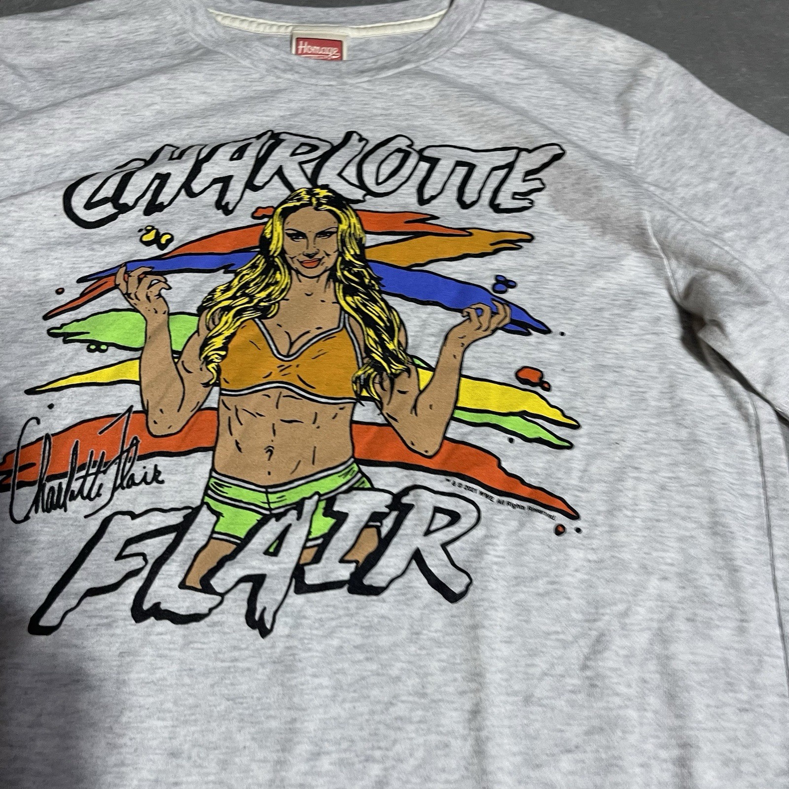 Homage Charlotte Flair Shirt Adult Small Gray Short Sleeve WWE Stretch gallery