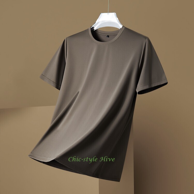 Summer fashion Men's Silk T-Shirt Short Sleeve Luxury Soft Breathable Tee gallery