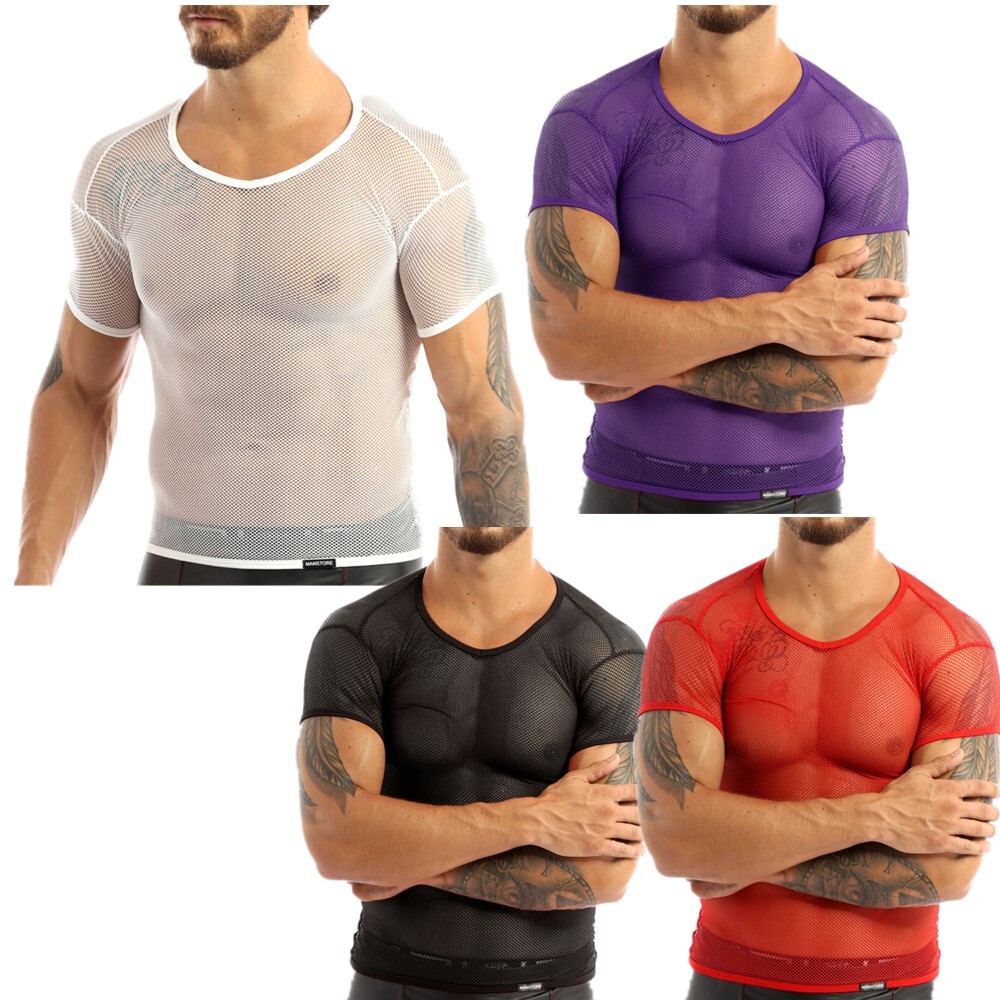 Mens T-Shirt Bodybuilding Clubwear Night Club Tops Sexy Vest Hollow Out Blouse gallery