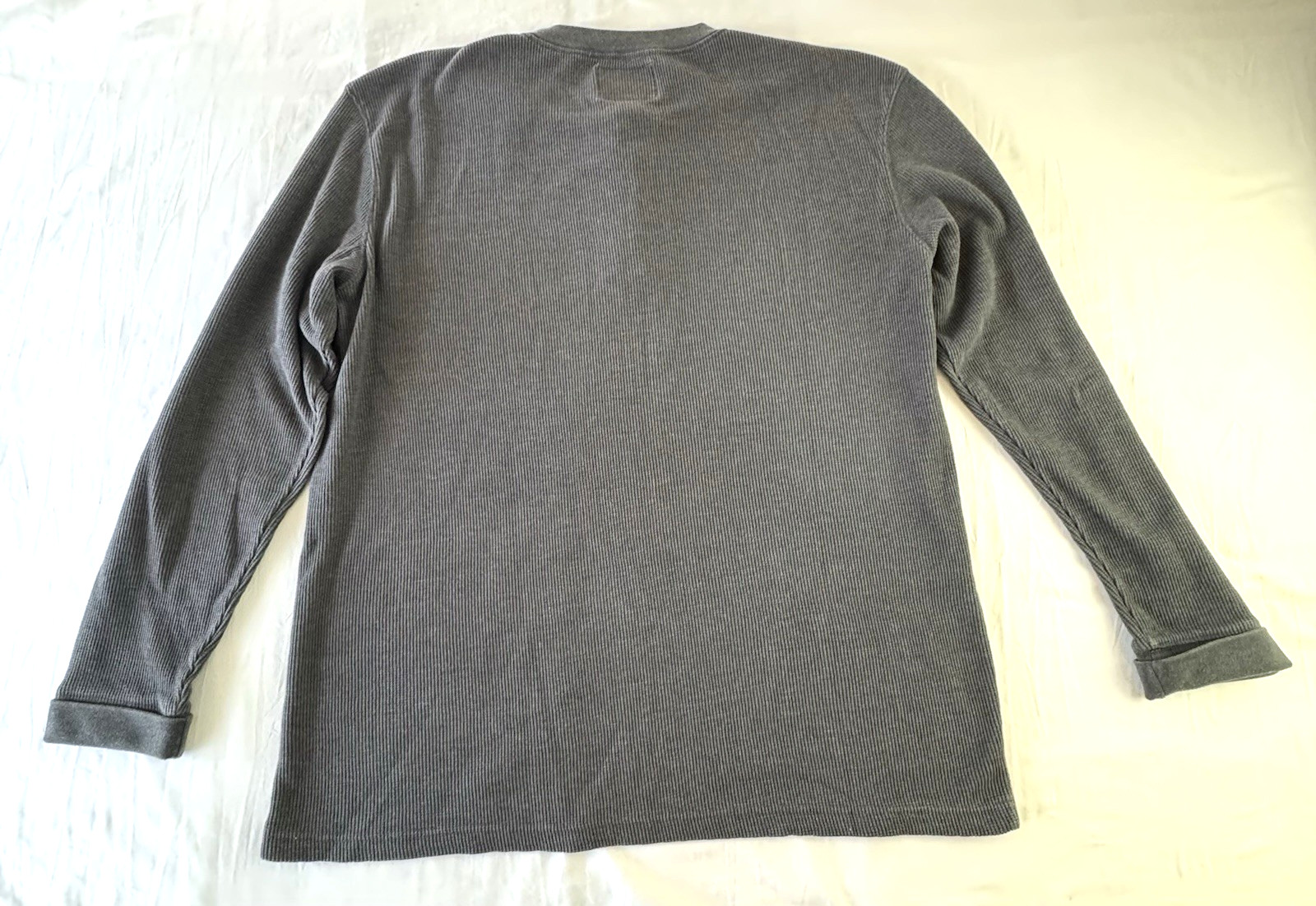 St Johns Bay Henley Men's 2XL Gray Waffle Knit Button Long Sleeve Stretch Shirt gallery