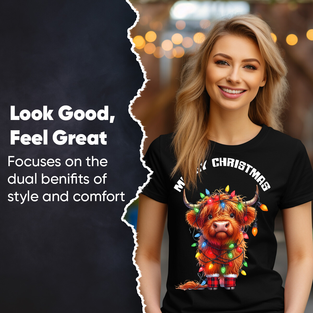 Christmas Cow T-Shirt - Women's Festive Graphic Tee - Cute Holiday Apparel gallery