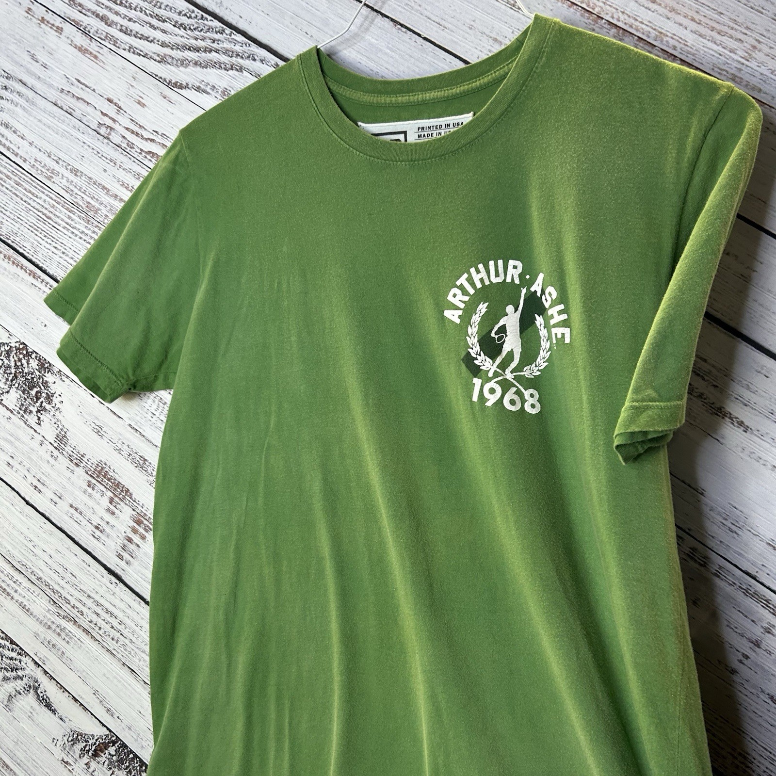 Roots of Fight Arthur Ashe 1968 Double Sided Graphic T-Shirt Green Men’s Large gallery
