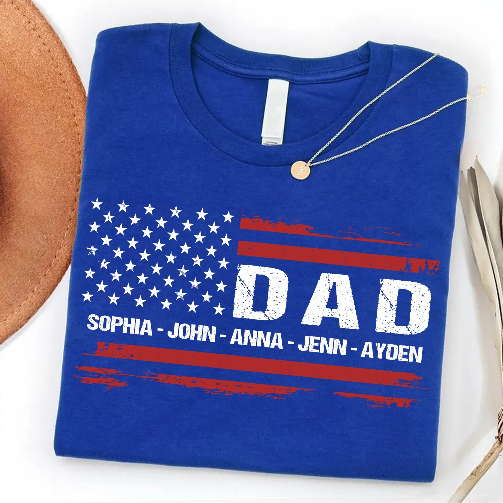 Personalized Dad Shirt Custom Kids Name Patriotic USA Flag 4th of July Gift Tee gallery