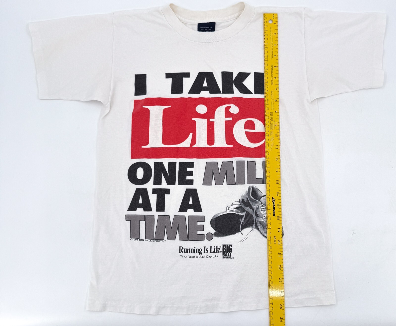 Vintage One Mile at a Time Shirt Adult Medium White 1994 Big Ball Sports gallery