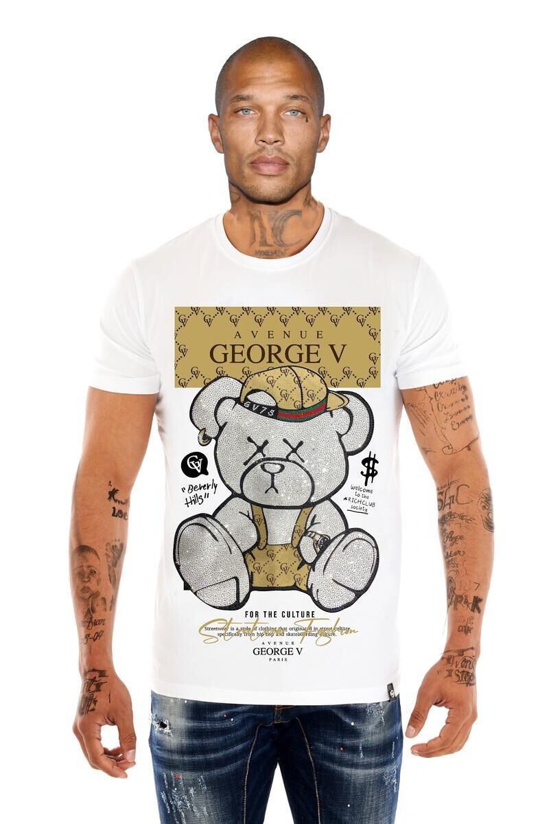 GEORGE V T-SHIRT WHITE WITH SILVER RHINESTONES HIGH QUALITY FROM PARIS gallery