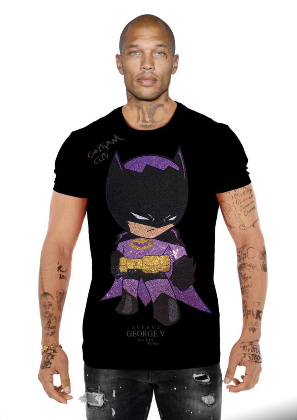 Avenue George V Paris T-Shirt Batman Black Tee Rhinestone L, M, XL, 2XL, 3XL gallery
