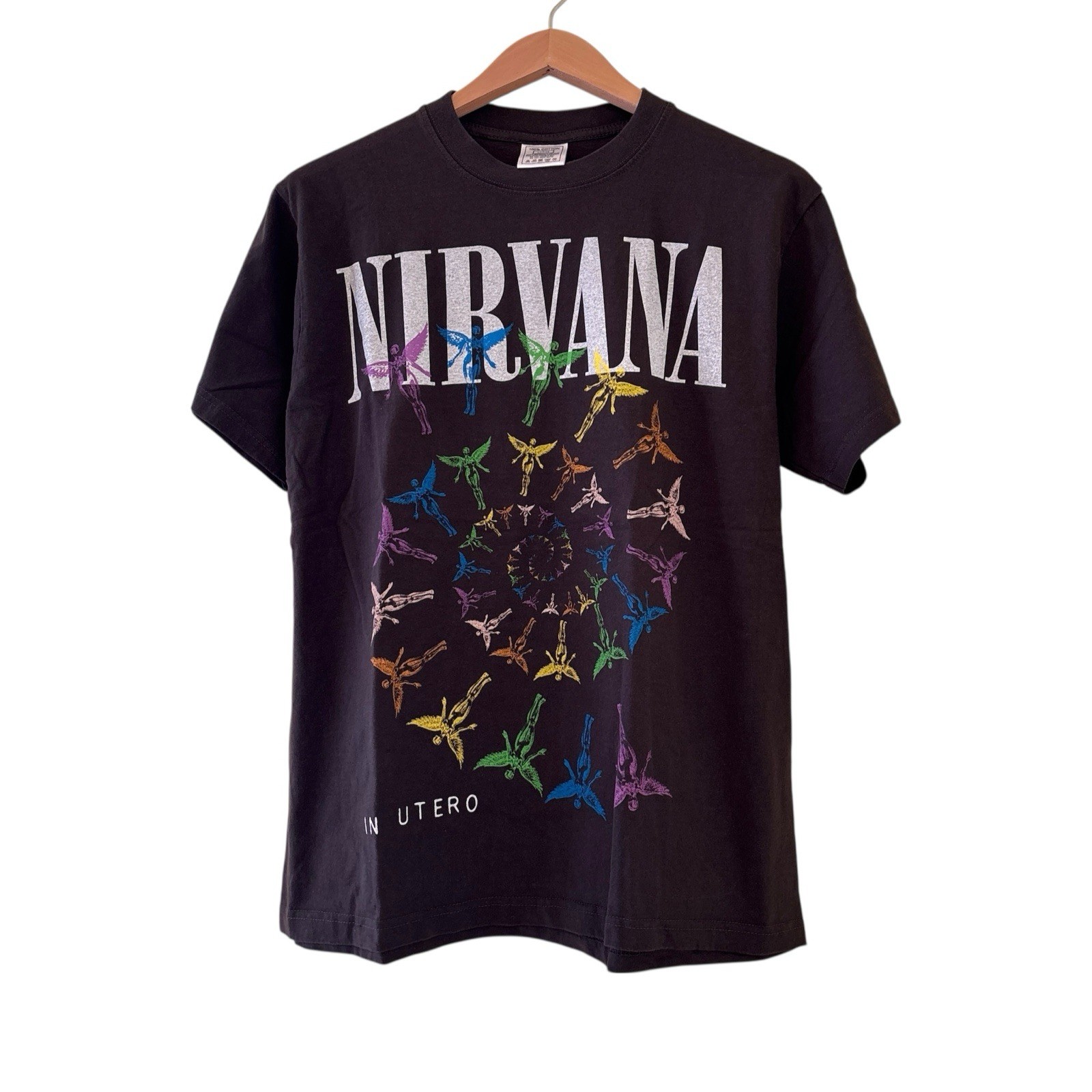 Nirvana In Utero Spiral Print Vintage REPRINT Band Tee Shirt Size Large