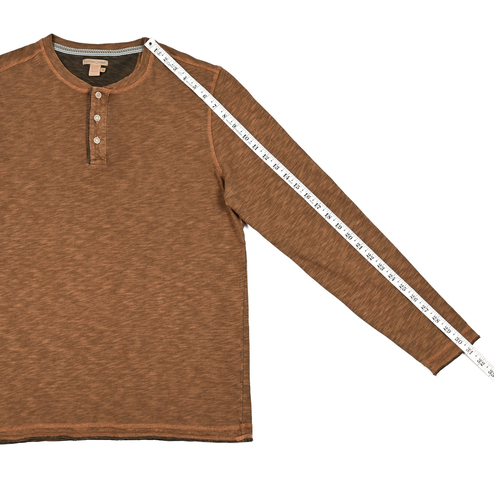 Carbon 2 Cobalt Men's M Heather Brown Cotton Long Sleeve Henley Shirt Casual gallery