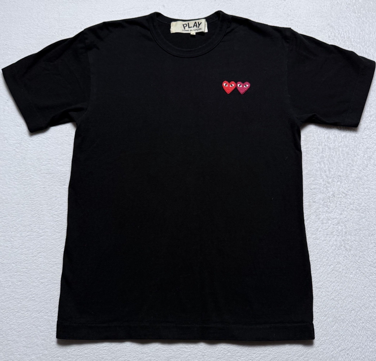 Comme de Garcons Play Shirt Men's Medium Black Double Hearts Embroidered gallery