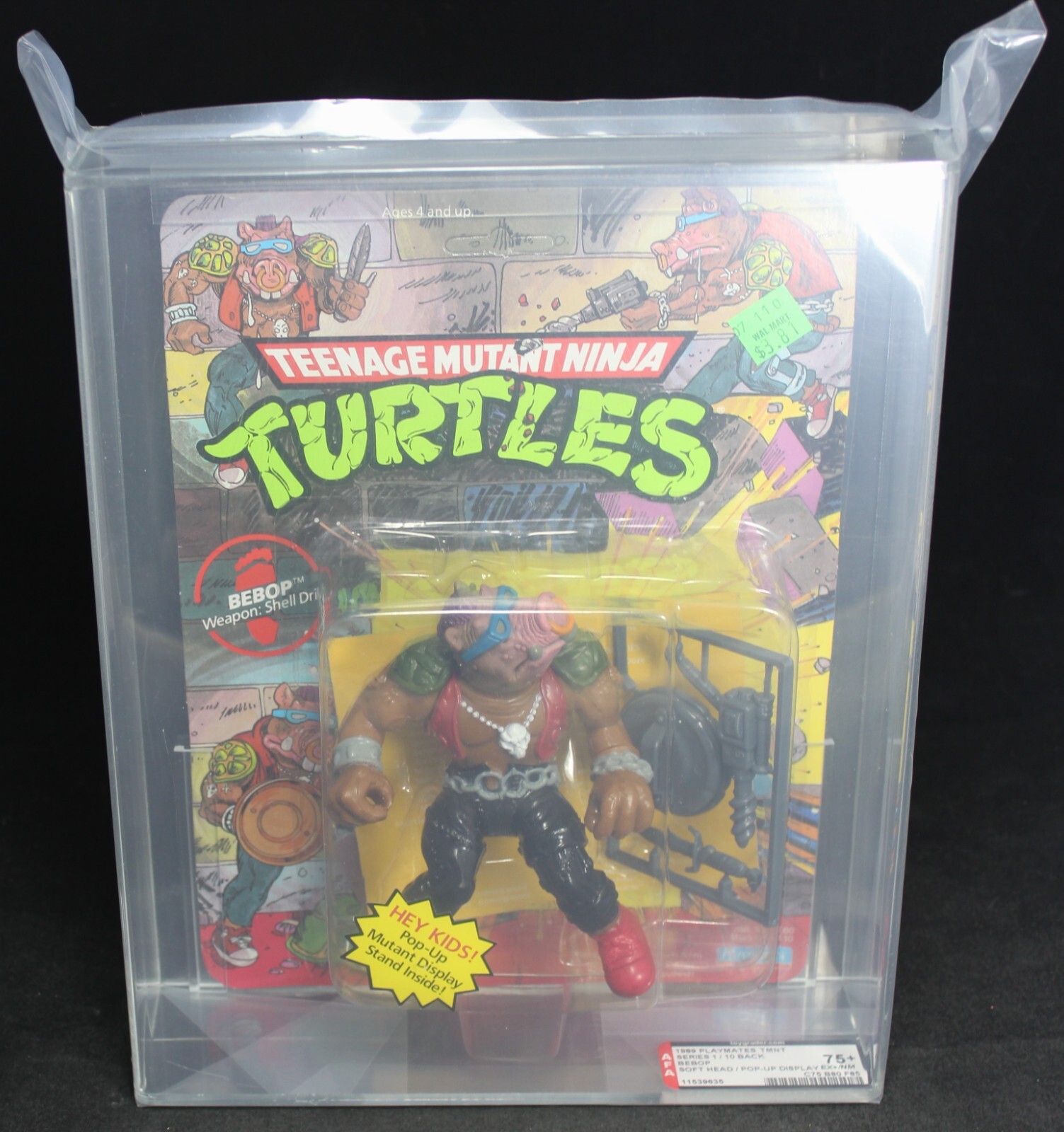 1988 TMNT Bebop 10-Back Series 1 MOC Figure – Soft Head – POP UP DISPLAY AFA 75+