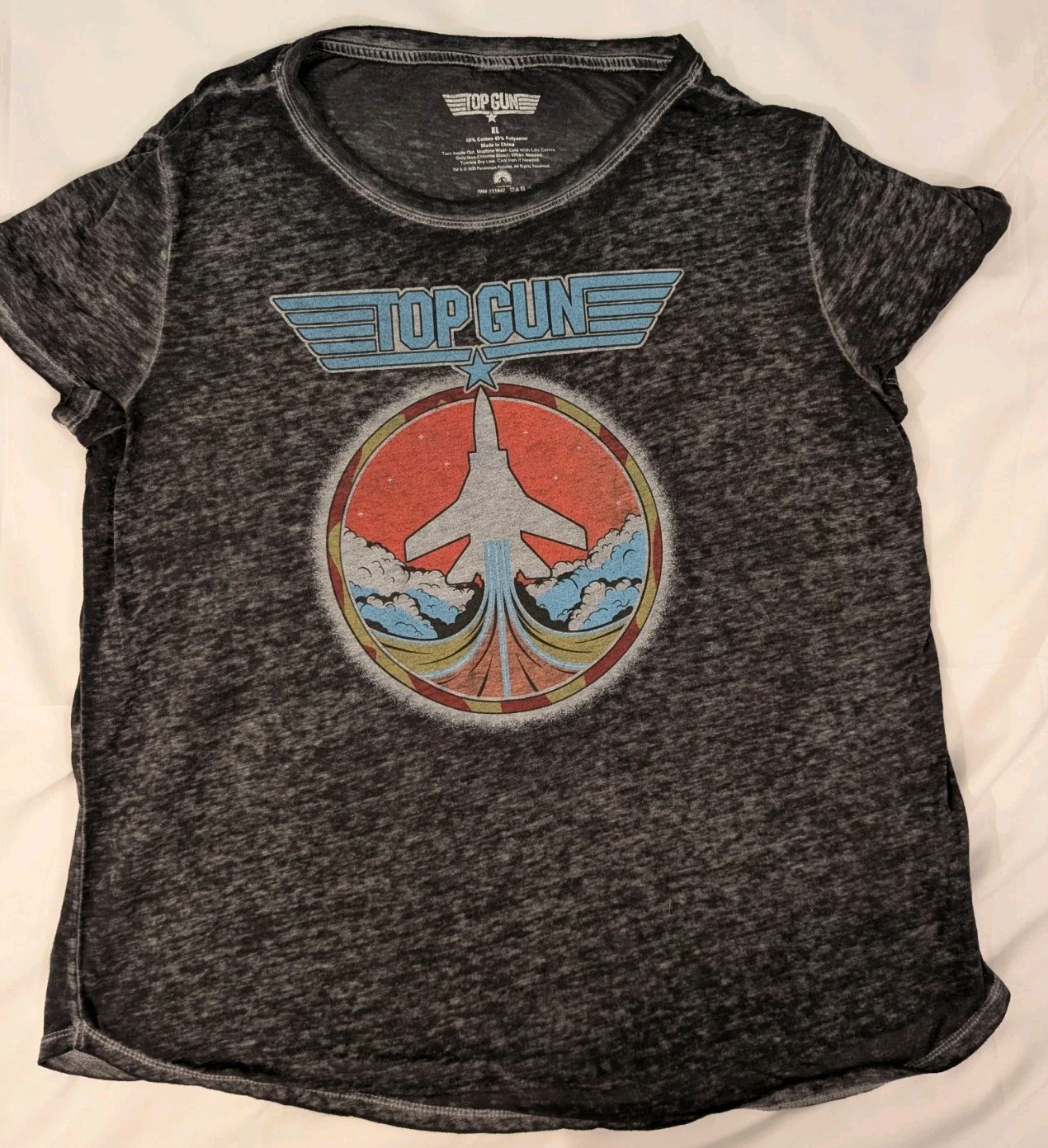 Top Gun Retro Graphic T-shirt XL VTG Inspo Black Distressed Sheer Grunge 80s