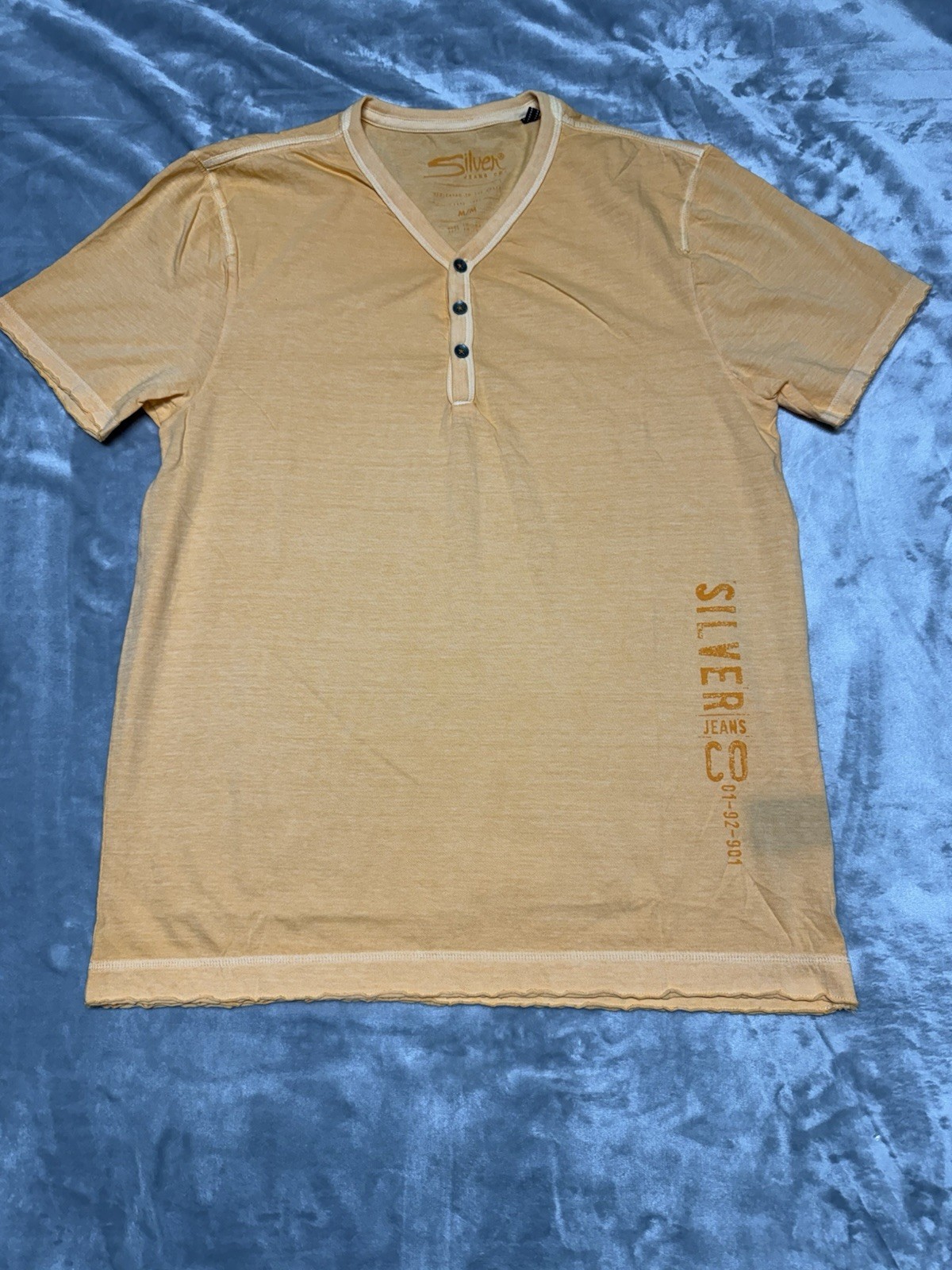 New Silver Jeans Co. Mens T Shirt Orange Short Sleeve Crew Neck Graphic Tee M
