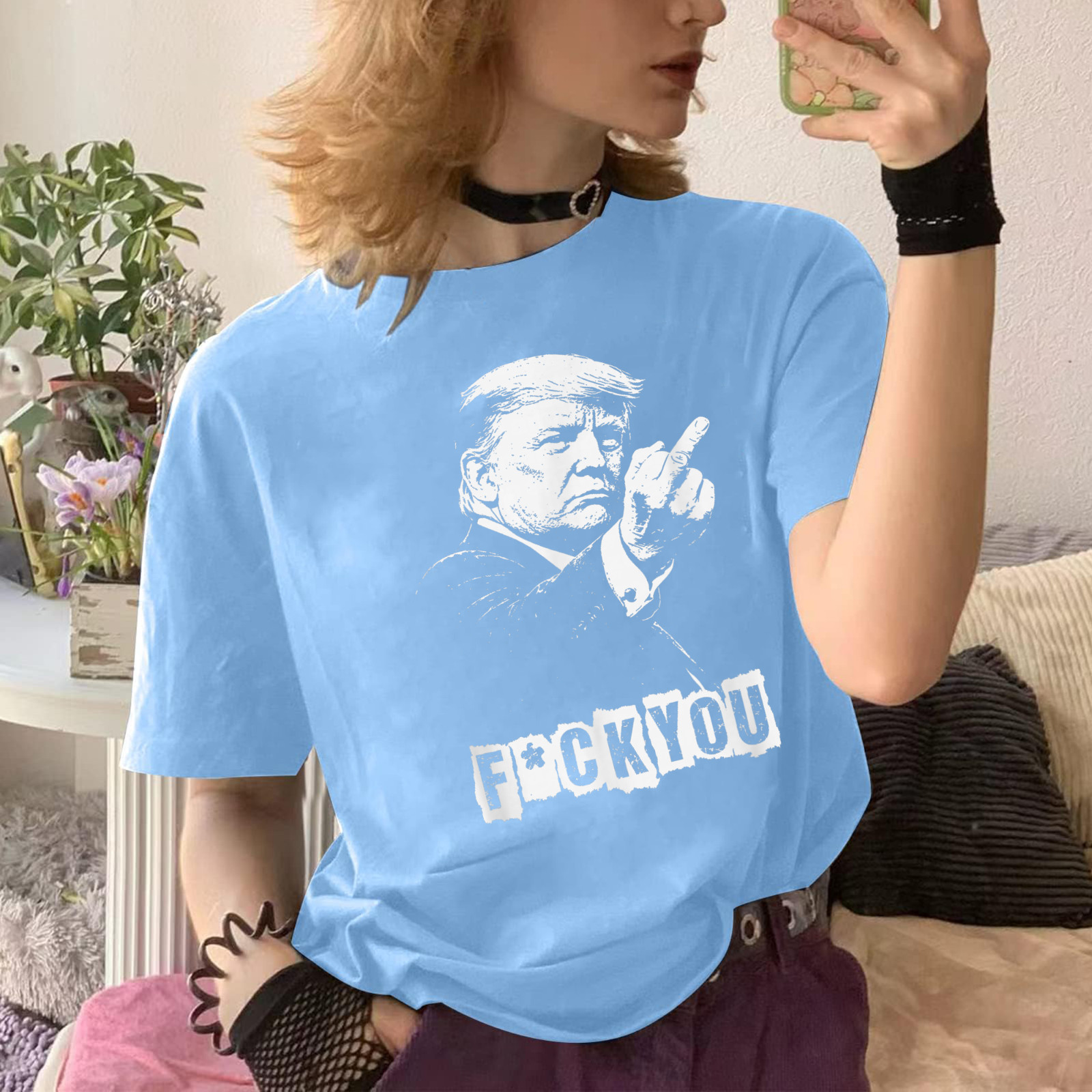 Trump Middle Finger 2026 Meme Funny Trump Flipping The Birds Unisex T-Shirt gallery