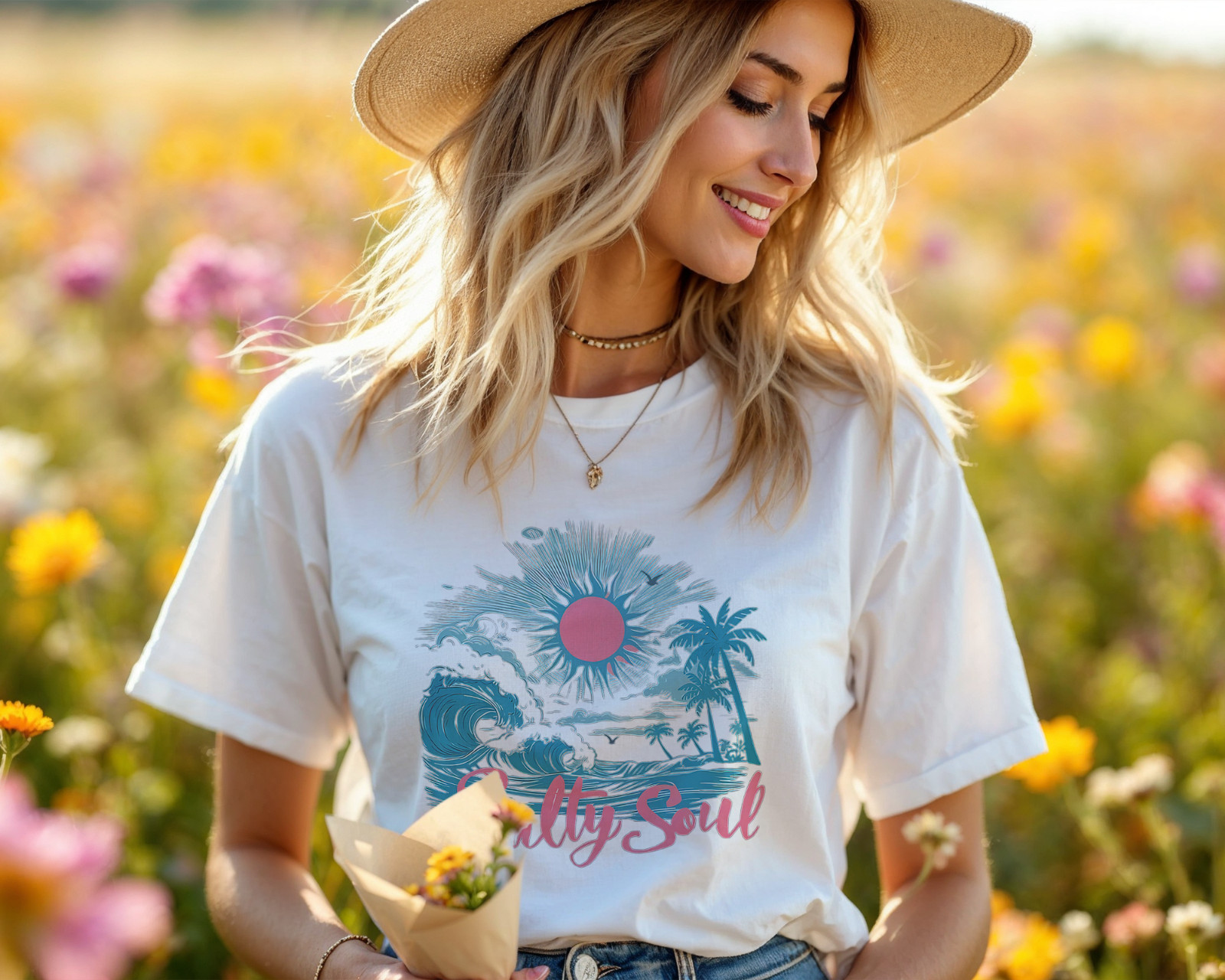 Salty Soul Beach Sunset Palm Tree T-Shirt Summer Surf Ocean Graphic Tee A55 gallery