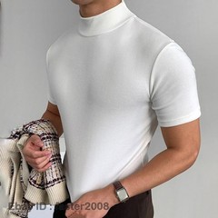 New Mens T-Shirt Short Sleeve Basic Mock Turtleneck Slim Fit Pullover Solid Tops