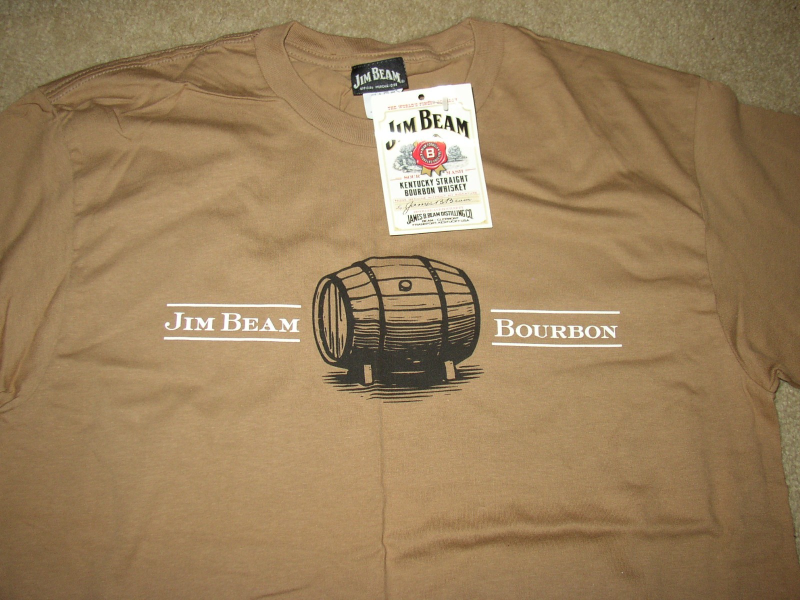 NWT Vintage Jim Beam Bourbon Barrel T-Shirt SZ LG NOS Brown gallery