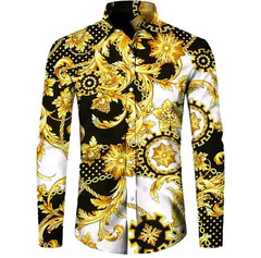 Luxurious Golden Flowers /Chain 3D /14 Different Print Long Sleeve Men’s Shirts