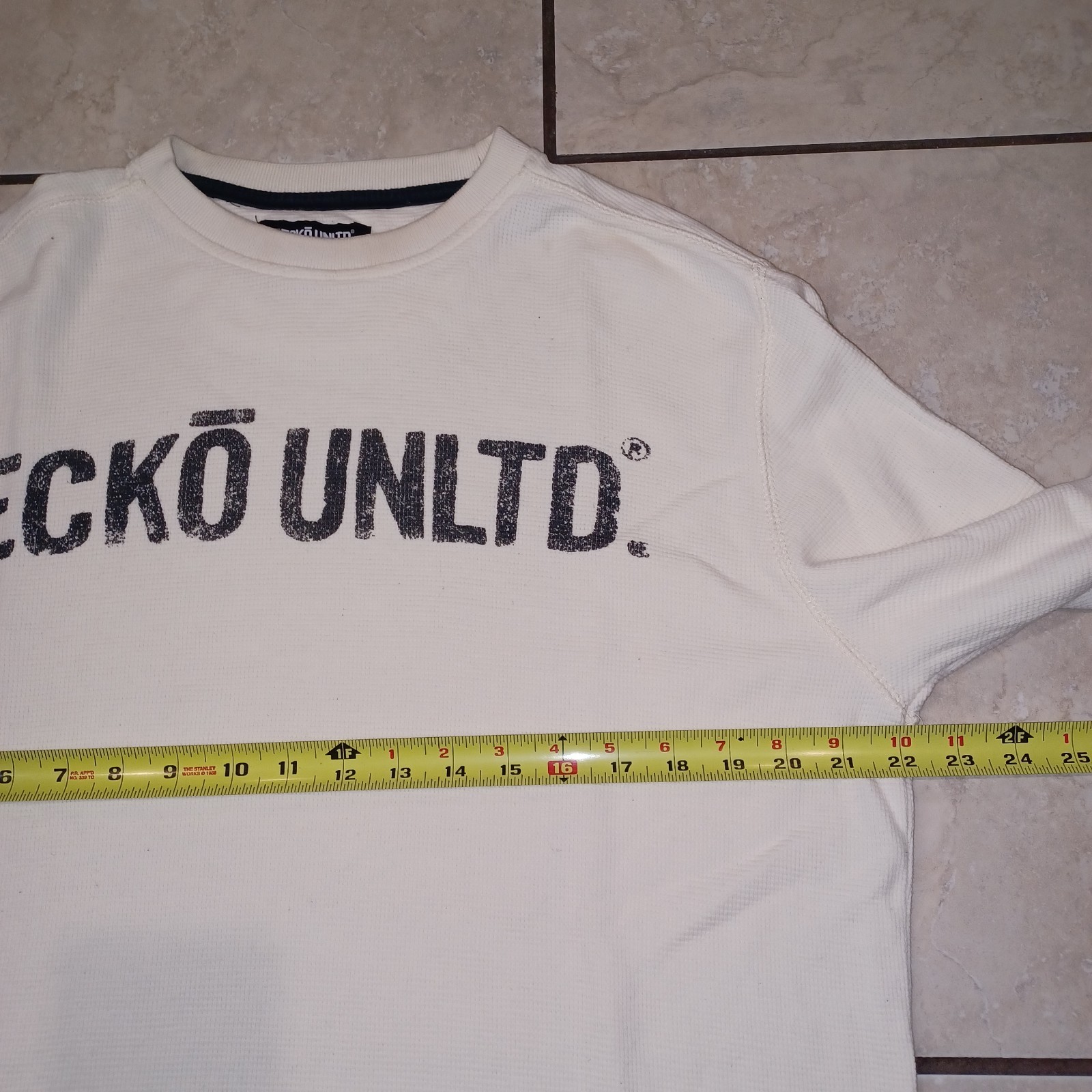 Ecko Ultd Embroidered Waffle Knit Thermal Long Sleeve Sz L White Y2K gallery
