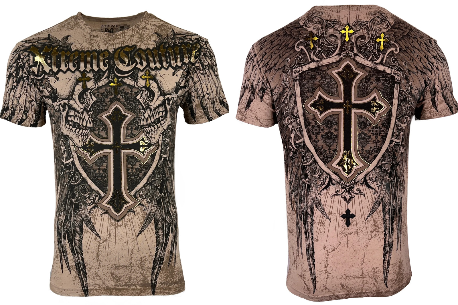 Xtreme Couture By Affliction Men's T-Shirt INHUMAN SKULLS Biker Sand S-5XL gallery