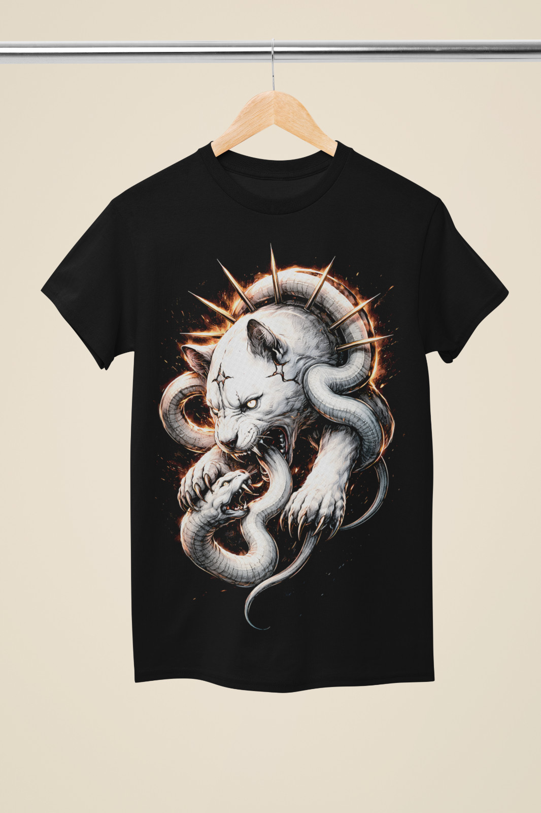 Panther vs Snake T-Shirt Unisex White Big Cat Serpent Battle Black Graphic Tee gallery