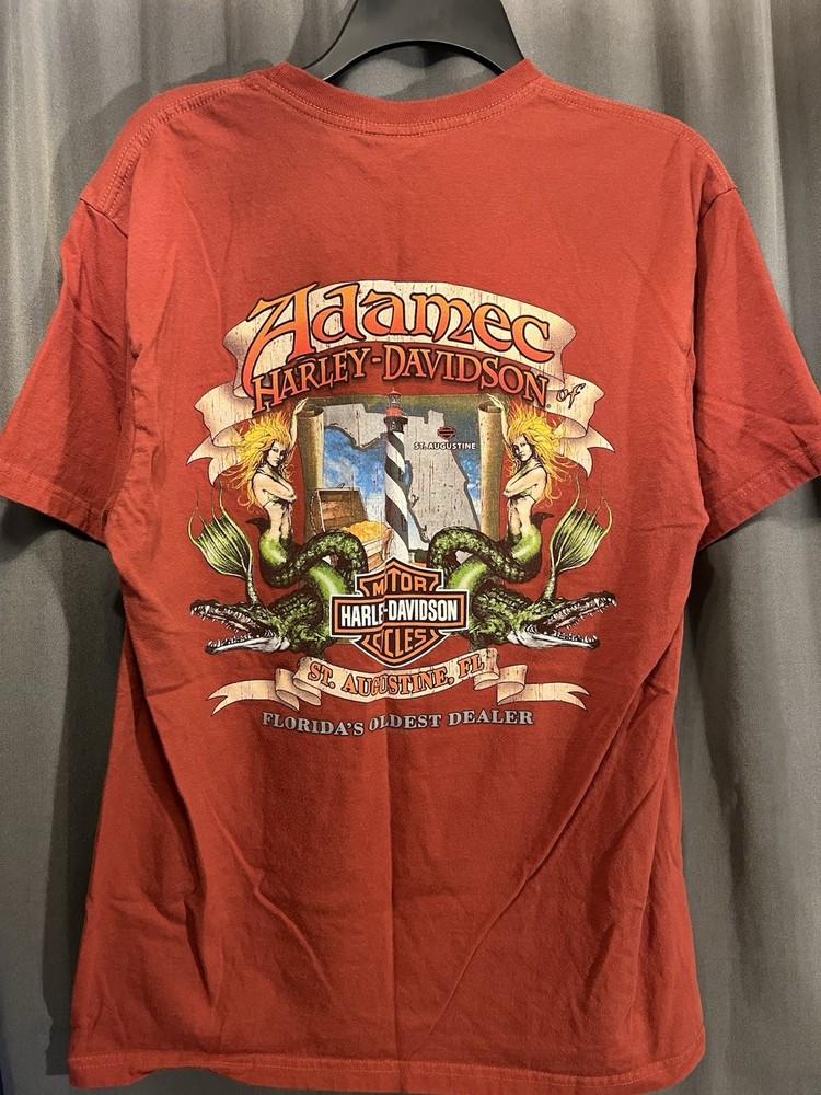 Harley Davidson St Augustine Florida Adamec Mermaid Red Shirt See Measurements