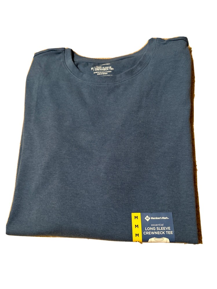 NEW Members Mark Womens Size M Blue Cotton Long Sleeve Crewneck Tee T-Shirt NWT
