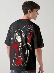 Itachi X Sharingan Printed Drop-Shoulder Sleeves Oversized Cotton T-shirt