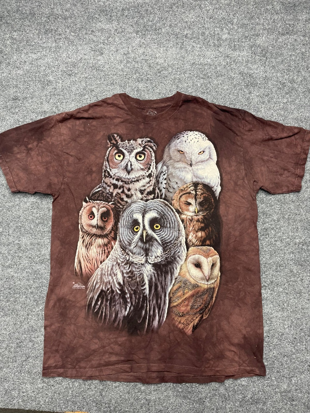 The Mountain T-Shirt Mens XL Owl BIG Print Tie Dye Brown 2000’s Y2K Animal Print gallery