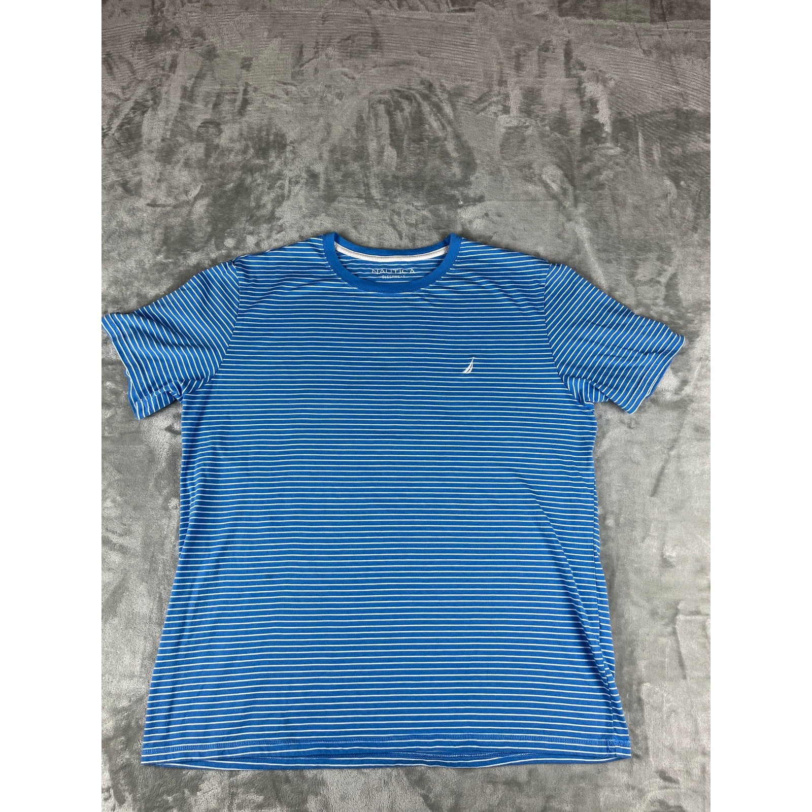 Nautica Sleepwear Blue Striped T-Shirt Logo Tee Size L gallery