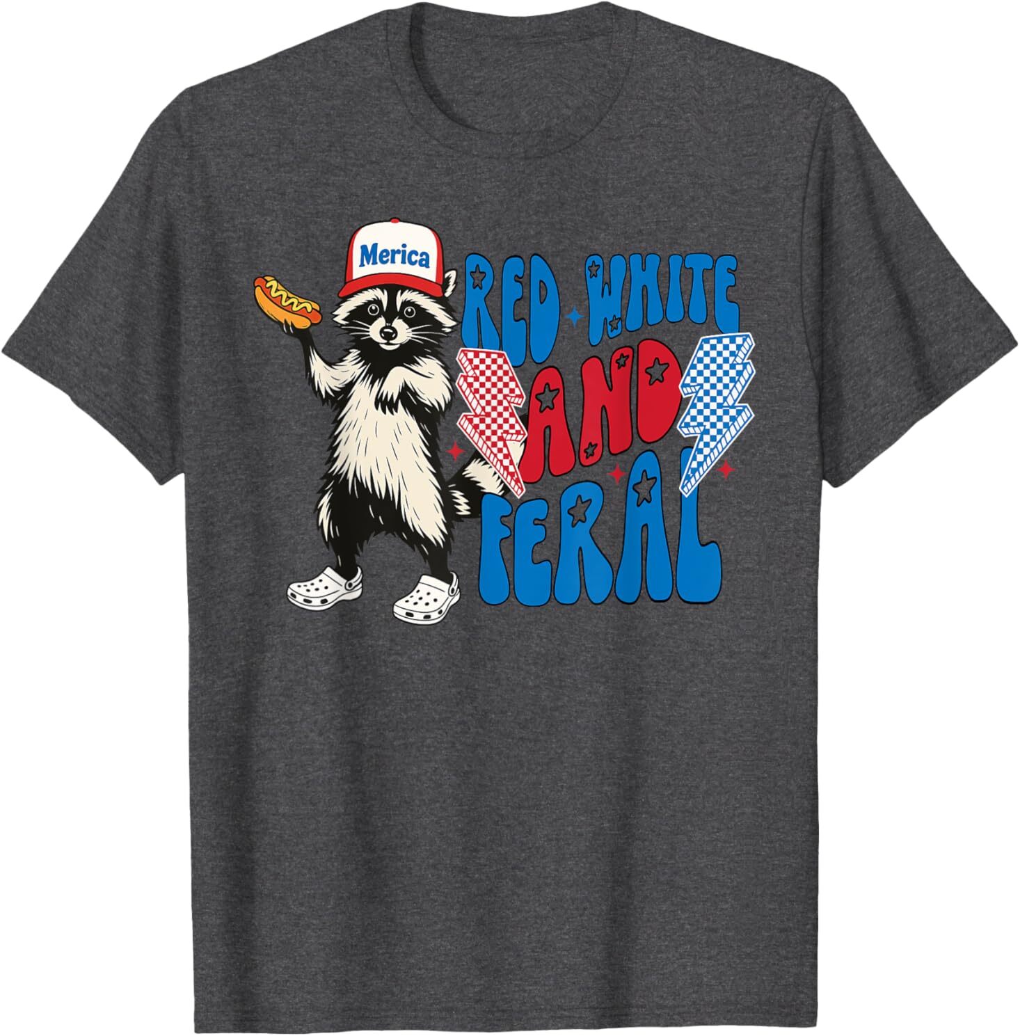 Red White And Feral Funny Raccoon 4th of July Saying Meme T-Shirt gallery