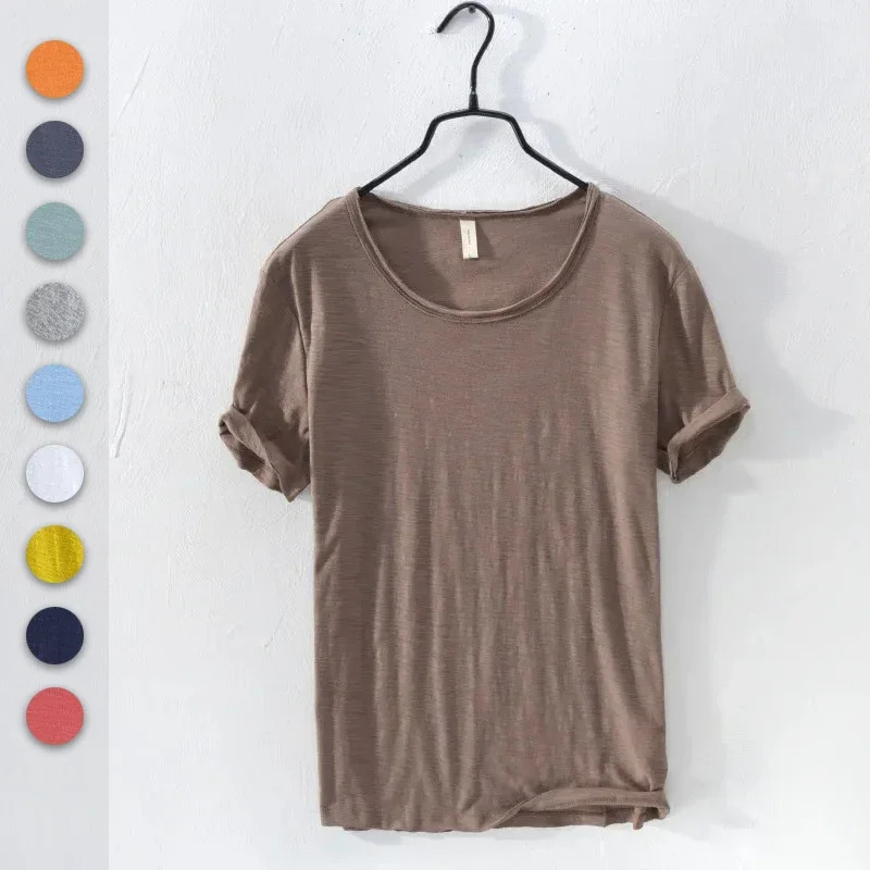 Mens Retro Raw Edge T-Shirt 100% Cotton Lightweight Breathable Slim-fit gallery