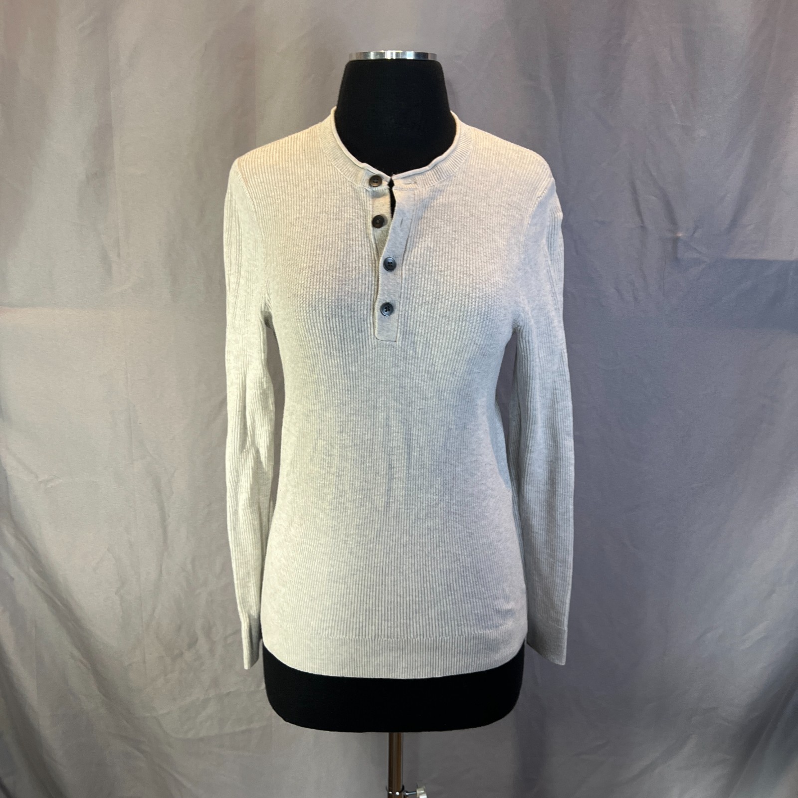Express Henley Shirt Men XS Heathered Gray Cotton Ribbed Knit Long Sleeve Casual
