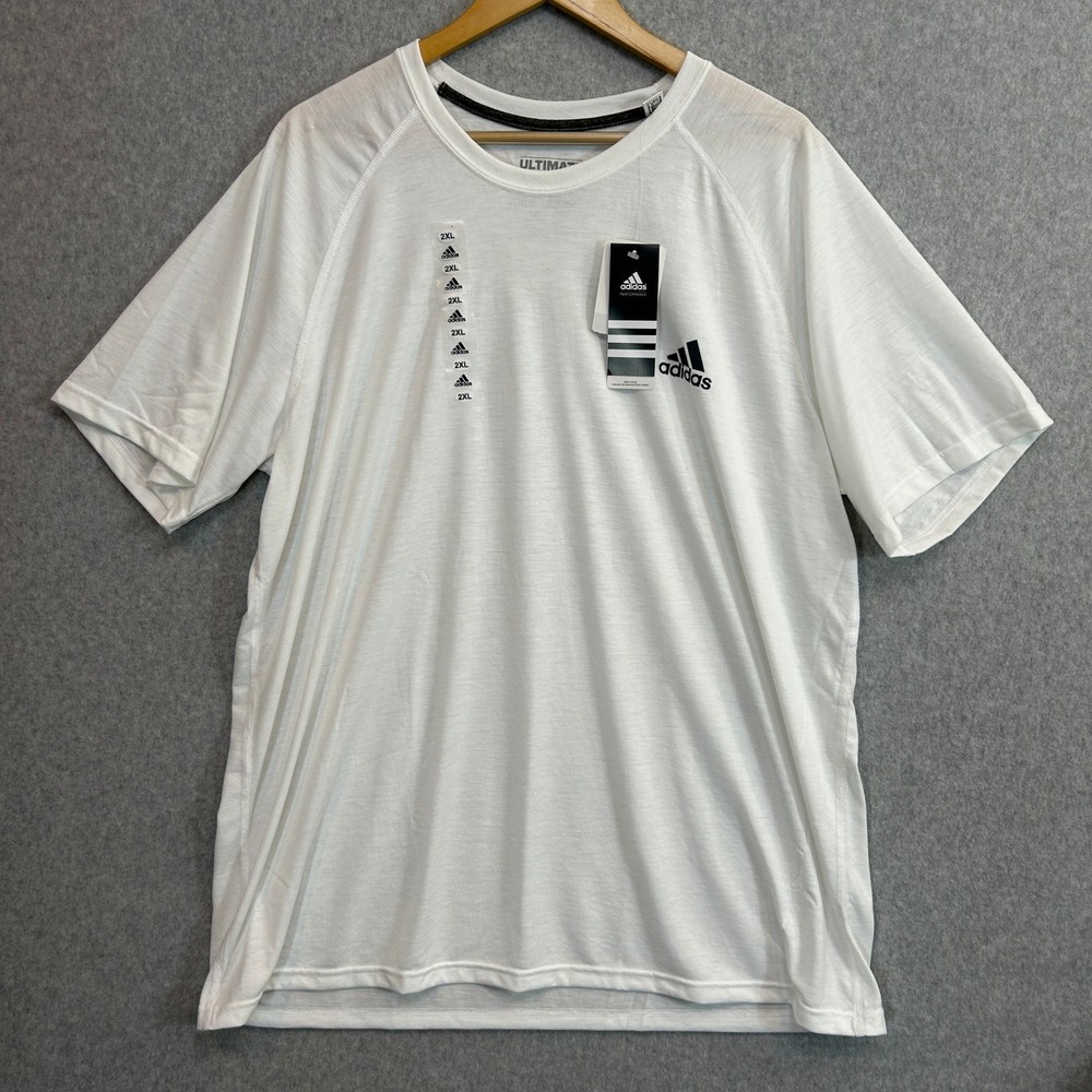 adidas Ultimate Tee White Black Logo Climalite Performance Casual Mens Size 2XL