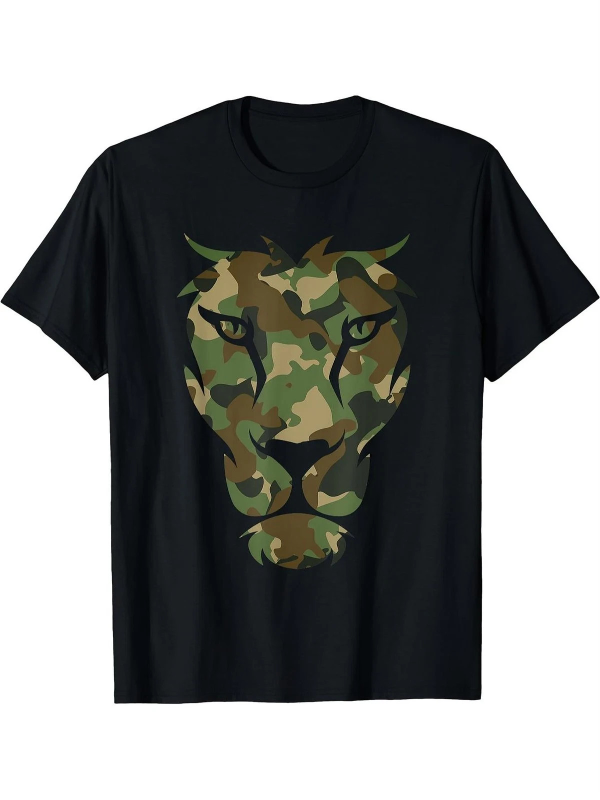 Camo Lion Head Graphic T-Shirt Military Camouflage Animal Print Tee gallery