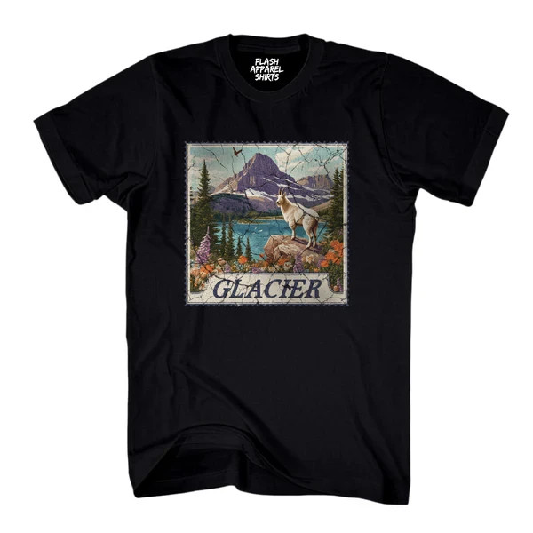 Glacier National Park Shirt Montana Stamp T Shirt Camping Hiking Wildlife Nature gallery