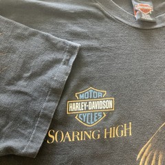 VTG 90s Harley Davidson Eagle AOP Shirt Rare Size XL Black Faded Single Stitch