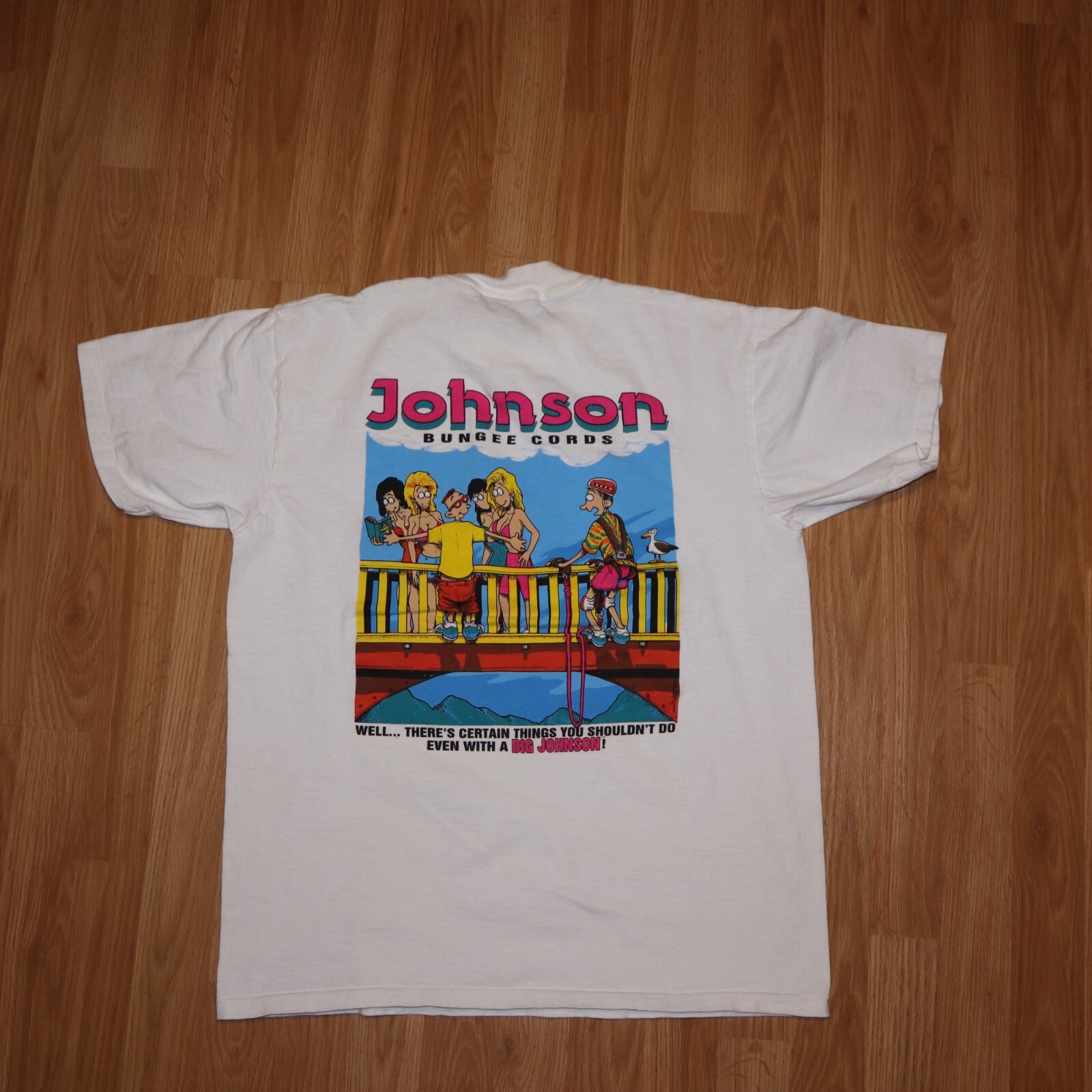 Vintage 1990s Big Johnson Bungee Cord Jumping Shirt Funny Humor 90s Large gallery
