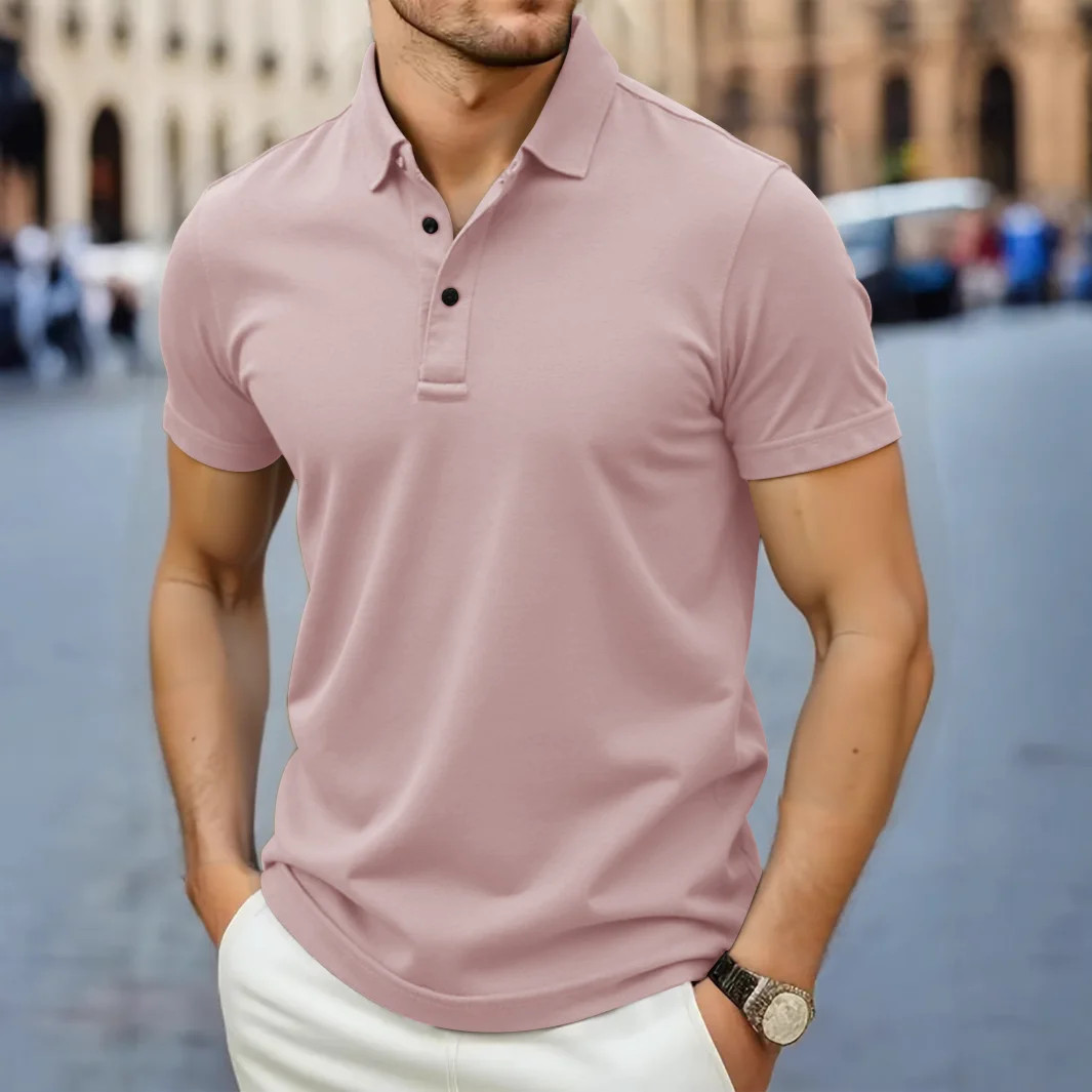 Men's Breathable Solid Color Polo Shirt Summer Casual Business Top Tee Gift gallery