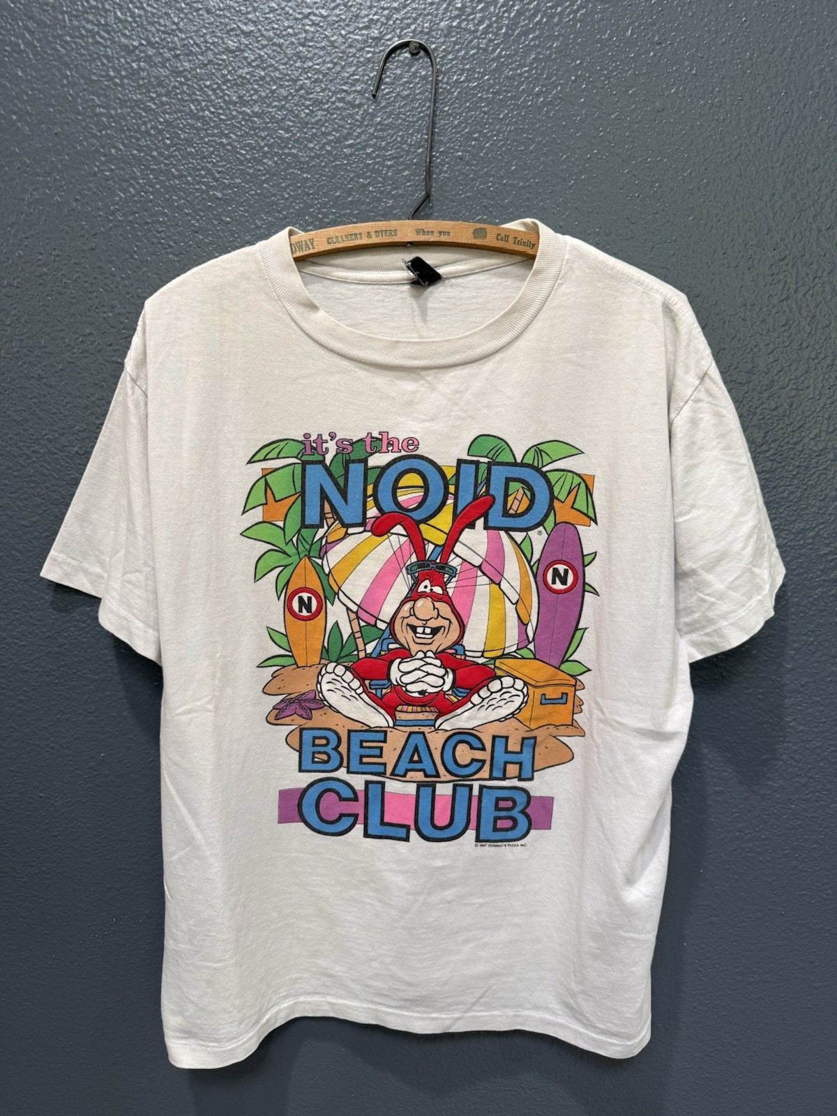 Vintage 80’s Dominos Pizza Noid Beach Club White Tee Shirt XL Mens gallery