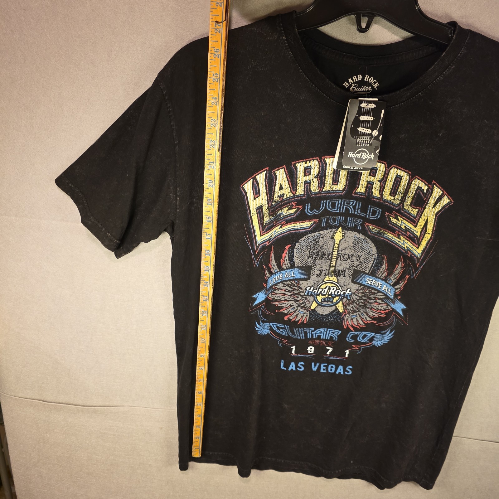 Hard Rock Cafe Guitar Co World Tour 50 Yrs Black Acid Wash Las Vegas Shirt XL gallery
