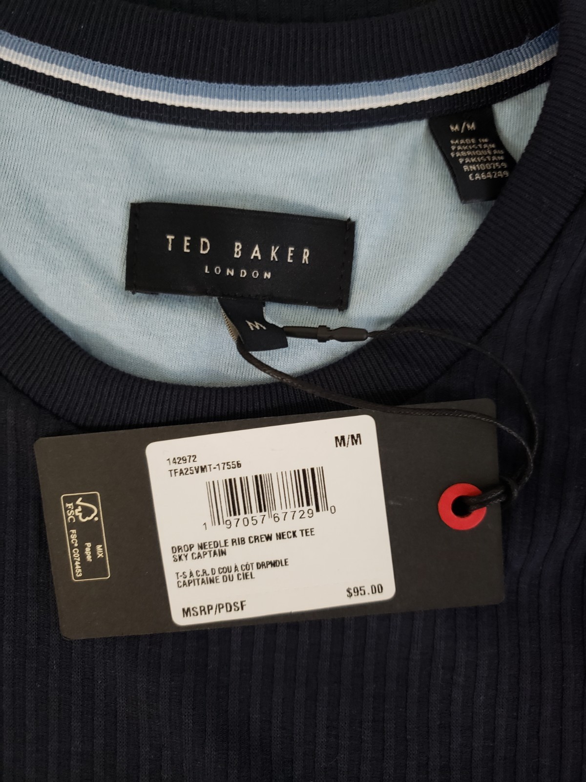 Ted Baker Men's Drop Needle Rib Crew Neck Tee Sky Captain Size M gallery