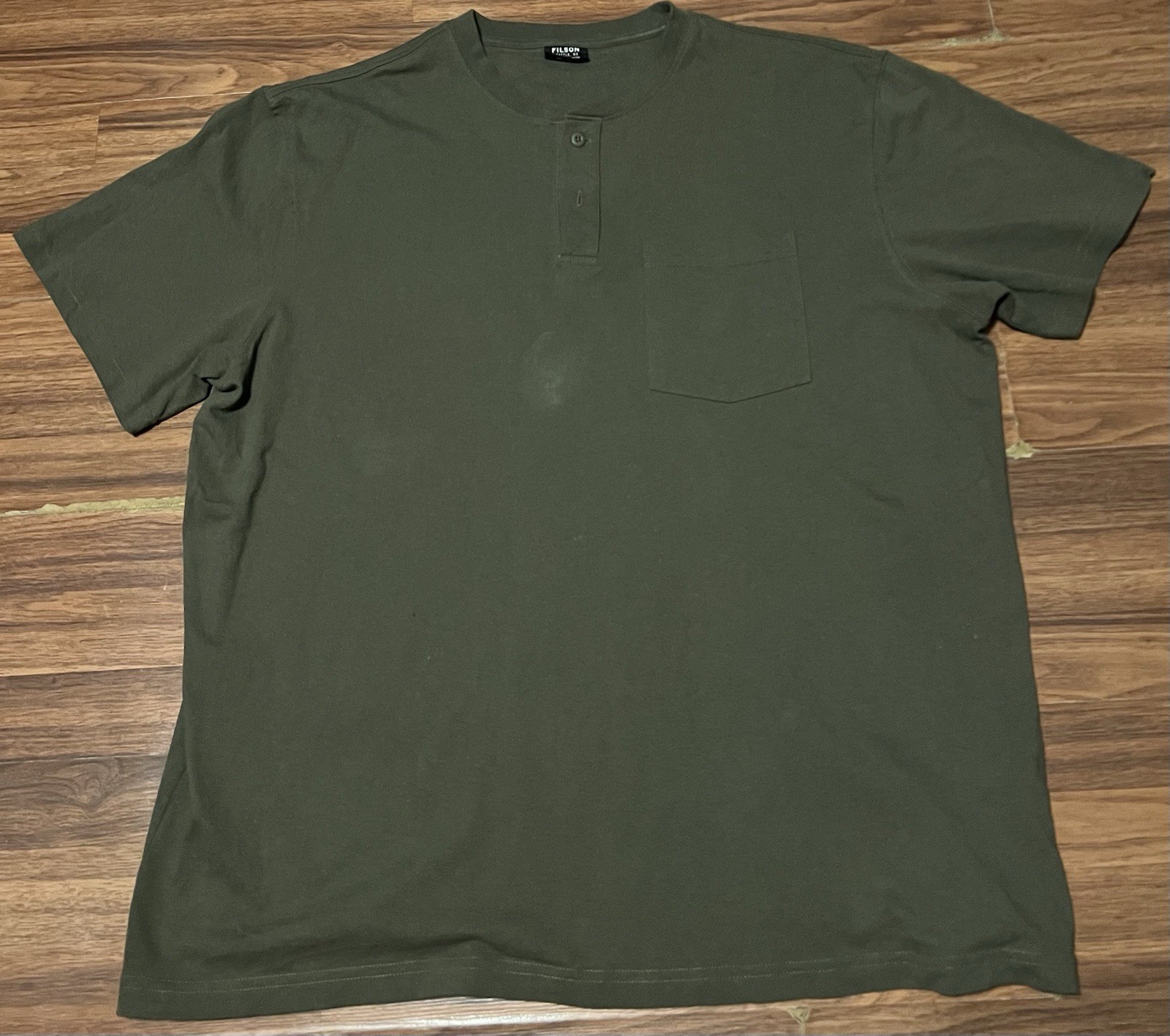 VTG Mens C.C. Filson Short Sleeve Frontier Henley T Shirt Green With Pocket