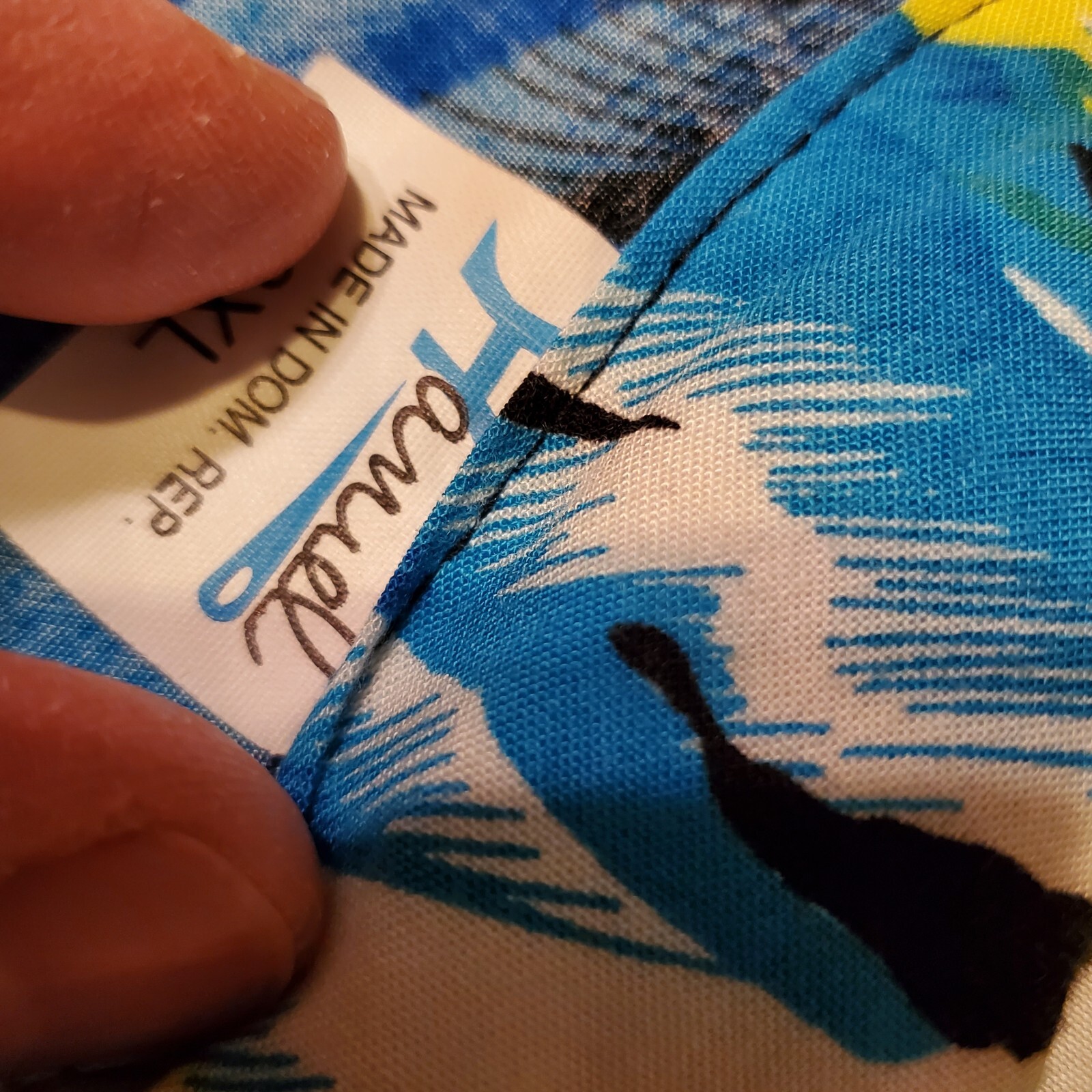 Dominican Caribbean Tropical Button Palm Tree Island Floral Shirt Yellow & Blue gallery