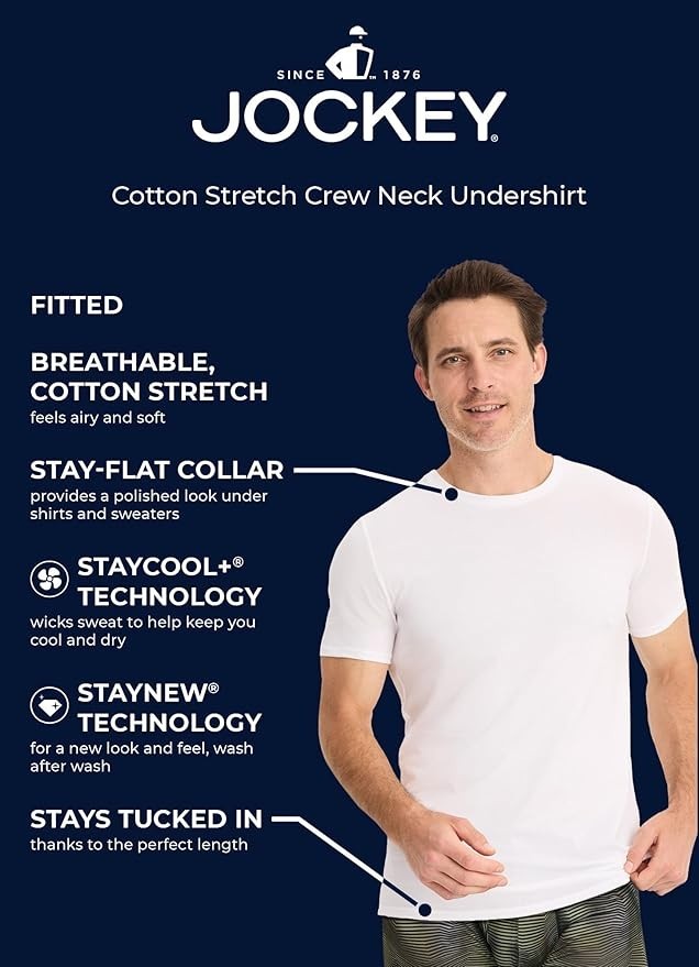 Jockey Men's Undershirt Cotton Stretch Crew Neck Undershirt - 3 Pack L gallery